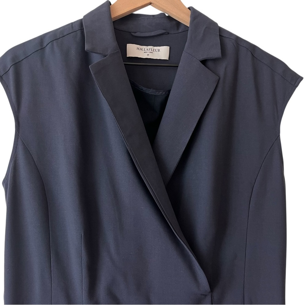 MM Lafleur Navy Catherine Dress Collared Midi Size 14 - Picture 7 of 16
